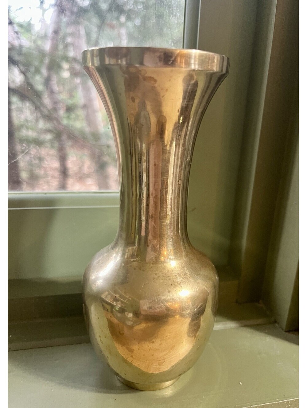 Vintage Brass Vase Decorative Round Floral Bud Heavy MCM India English Country